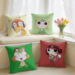 housse coussin carré imprimé animaux mignons dessin animé keroro gunsou cœur vert jaune rouge