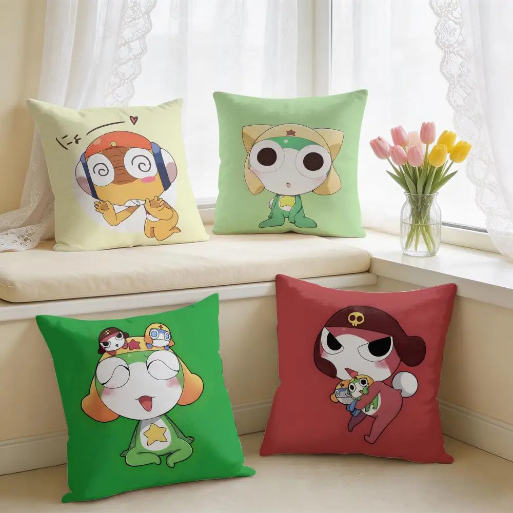 housse coussin carré imprimé animaux mignons dessin animé keroro gunsou cœur vert jaune rouge