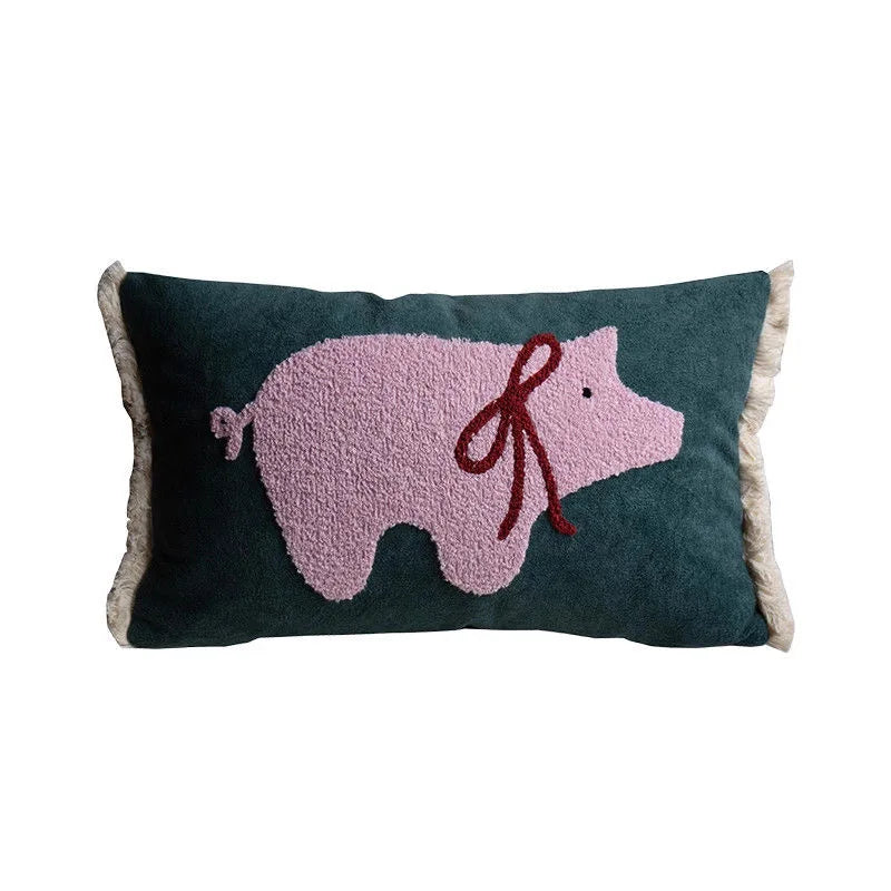 housse coussin brodée porc chien animaux motifs doux lit polyester coton respectueux environnement christmas