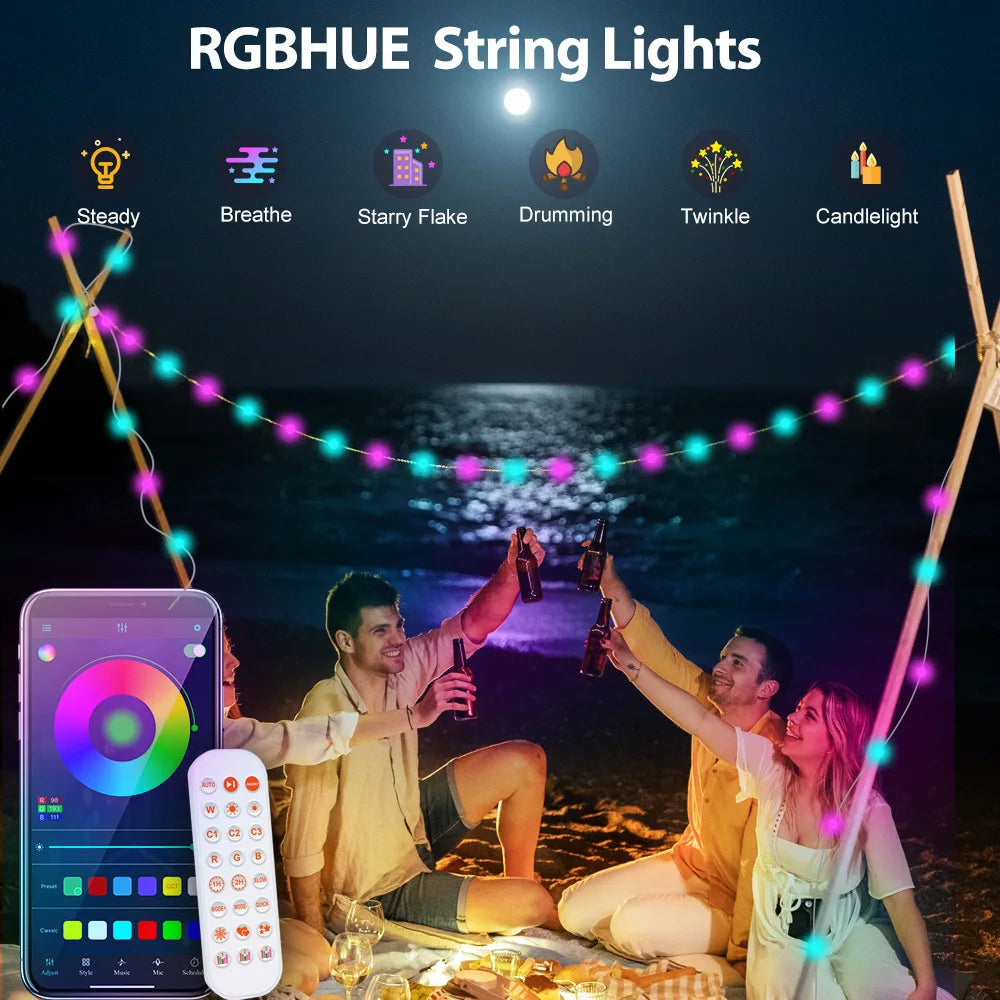 guirlande lumineuse led multicolore sphériques moderne imperméable ip67 télécommande bluetooth
