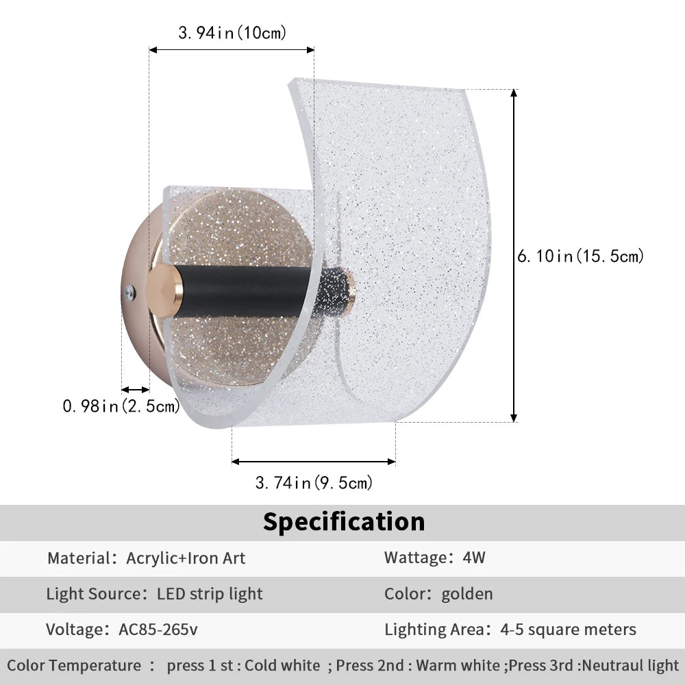 Lampes murales LED transparentes modernes effet paillettes cuisine salle manger