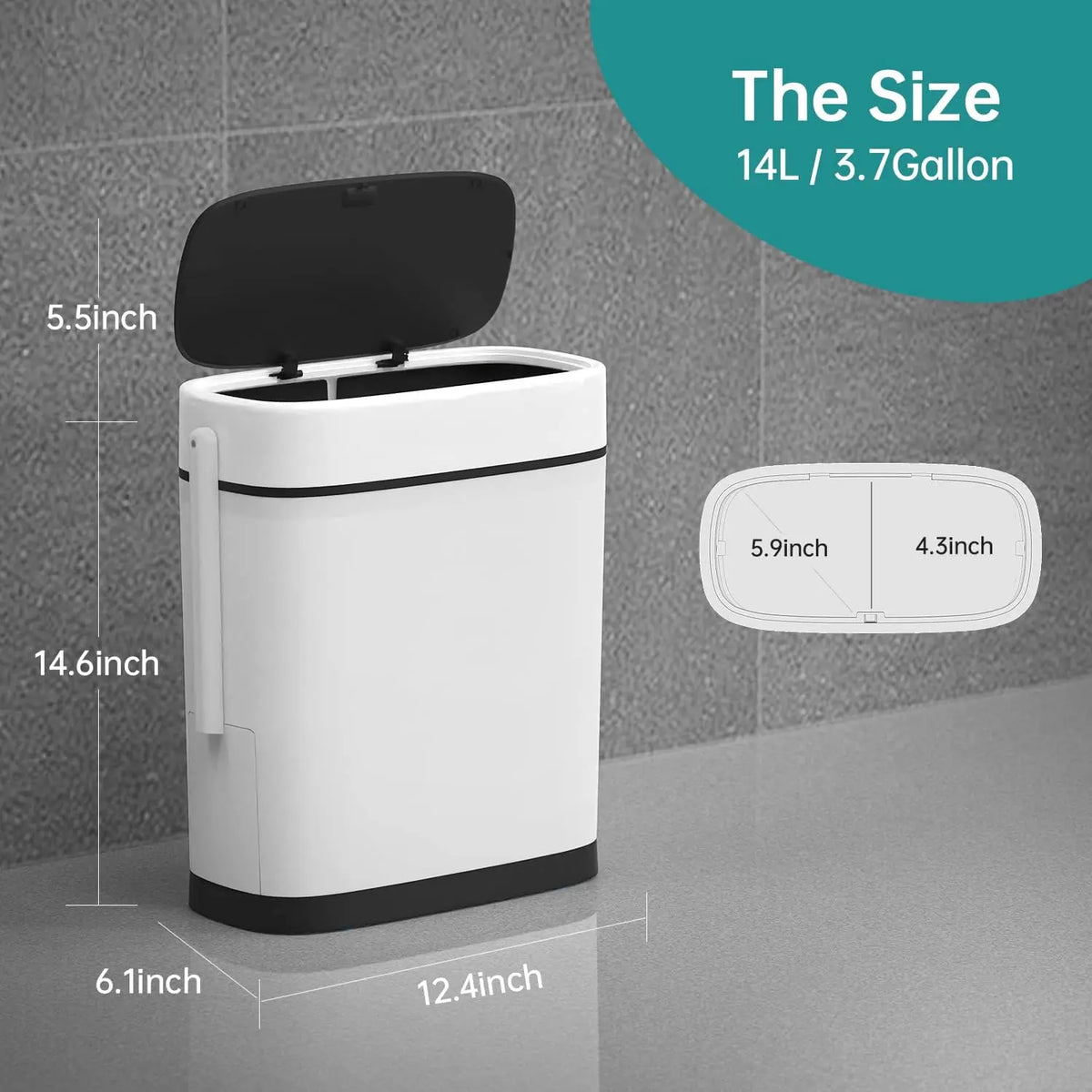 Poubelle rectangulaire avec couvercle verrouillable et brosse de toilette