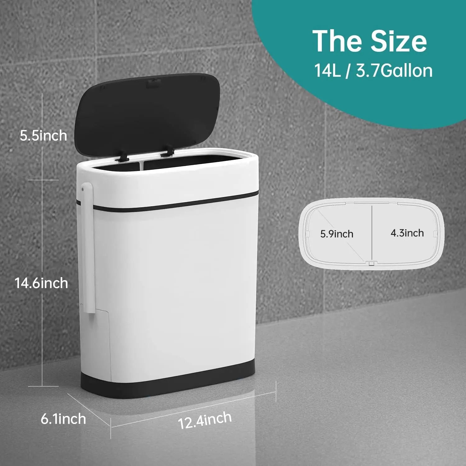 Poubelle rectangulaire avec couvercle verrouillable et brosse de toilette