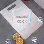 planche découper acier inoxydable texture brossée poignées moderne cuisine qualité alimentaire double face 28cm