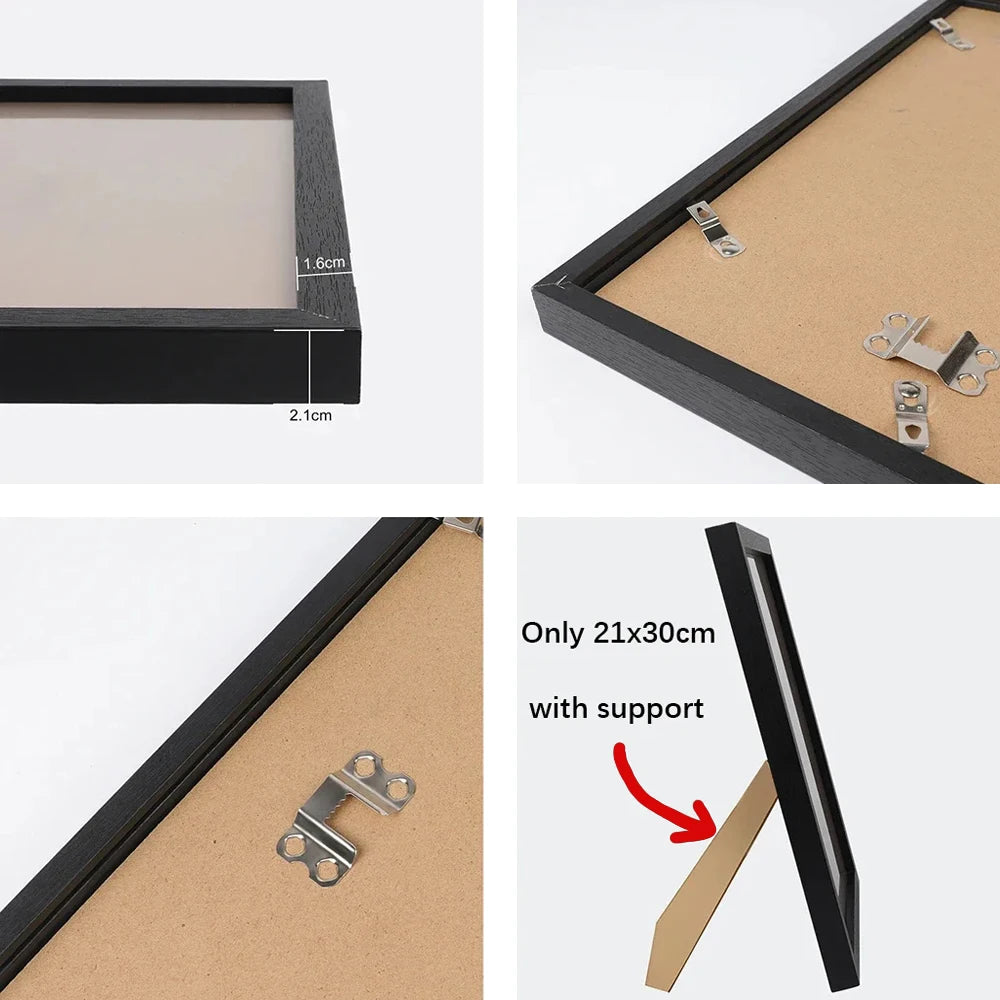 cadre photo moderne noir blanc bois transparent verre acrylique fond carton inclinable poser