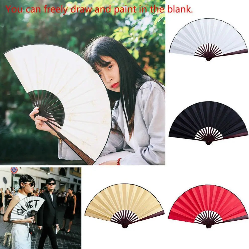 éventail pliant 10 pouces blanc rouge noir classique rayures clips double face