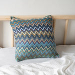 coussin carré zigzag multicolore ethnique polyester coton décoration intérieure chaise fixations oreillettes