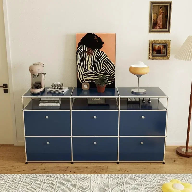 meuble tiroirs bleu marine moderne pieds ronds tiroirs store living room bois métal