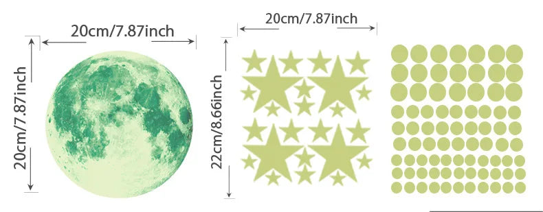 Stickers muraux étoiles lune points bleus verts blancs adhésifs chambre enfant décoration moderne glow