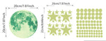 Stickers muraux étoiles lune points bleus verts blancs adhésifs chambre enfant décoration moderne glow