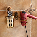porte sèche cheveux mural or noir blanc texture métallique classique baroque adhésif brosse cheveux