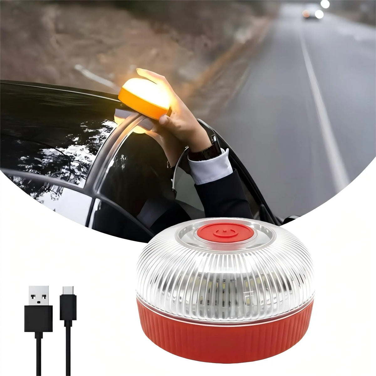 lampe signalisation rechargeable urgence orange blanche aimantée clignotante automatique sécurité moderne compact