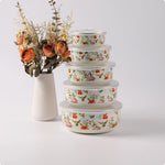 bols céramique couvercles fleurs pois blancs rouges verts roses bleus vintage