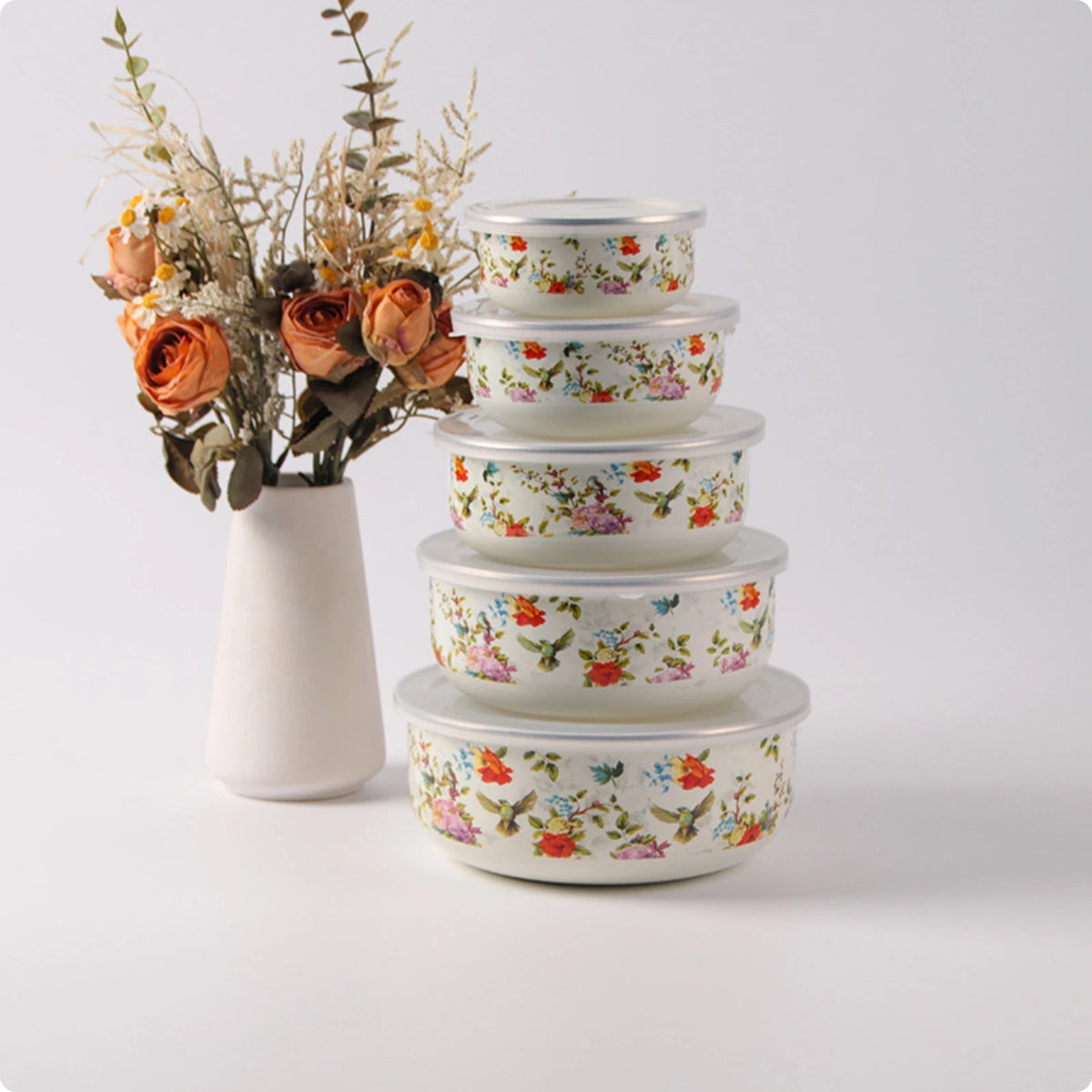 bols céramique couvercles fleurs pois blancs rouges verts roses bleus vintage