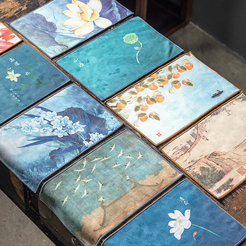 serviettes table bleu vert fleurs oiseaux paysages traditionnelles élégantes absorbantes coton thermiques