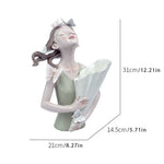 statue décorative moderne résine beige rose vert gris texture mat détails sculptés bouquet artificiellements