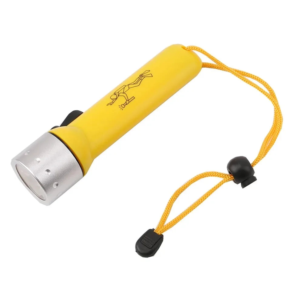 lampe torche sous marine vert fluo argent imprimée plongeur moderne pratique cordon serrure piles