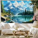 Toile d'art paysage montagneux lac arbres bleu vert blancDecoration intérieure moderne realiste