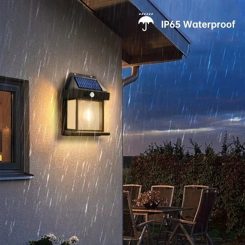 lampe solaire murale noire moderne panneau solaire ampoule led filament détecteur lumière extérieure résistante