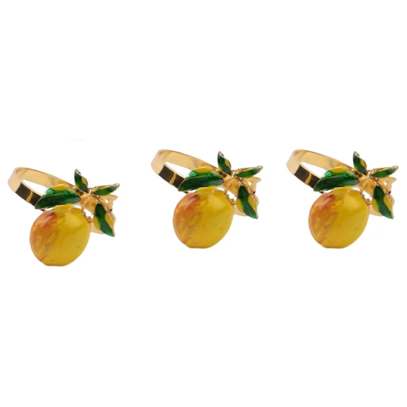 anneaux serviette bague or jaune vert fruit abricot feuilles naturel decoratif été festive