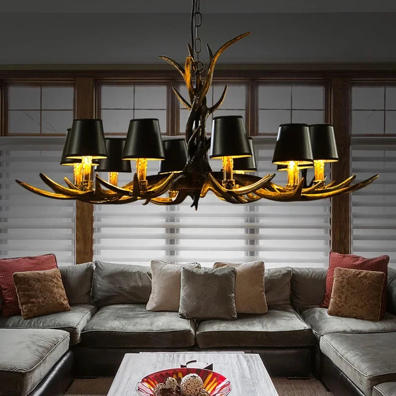 lustre rustique antlers or noir 10~15 lampes éclairage salon chambre vintage