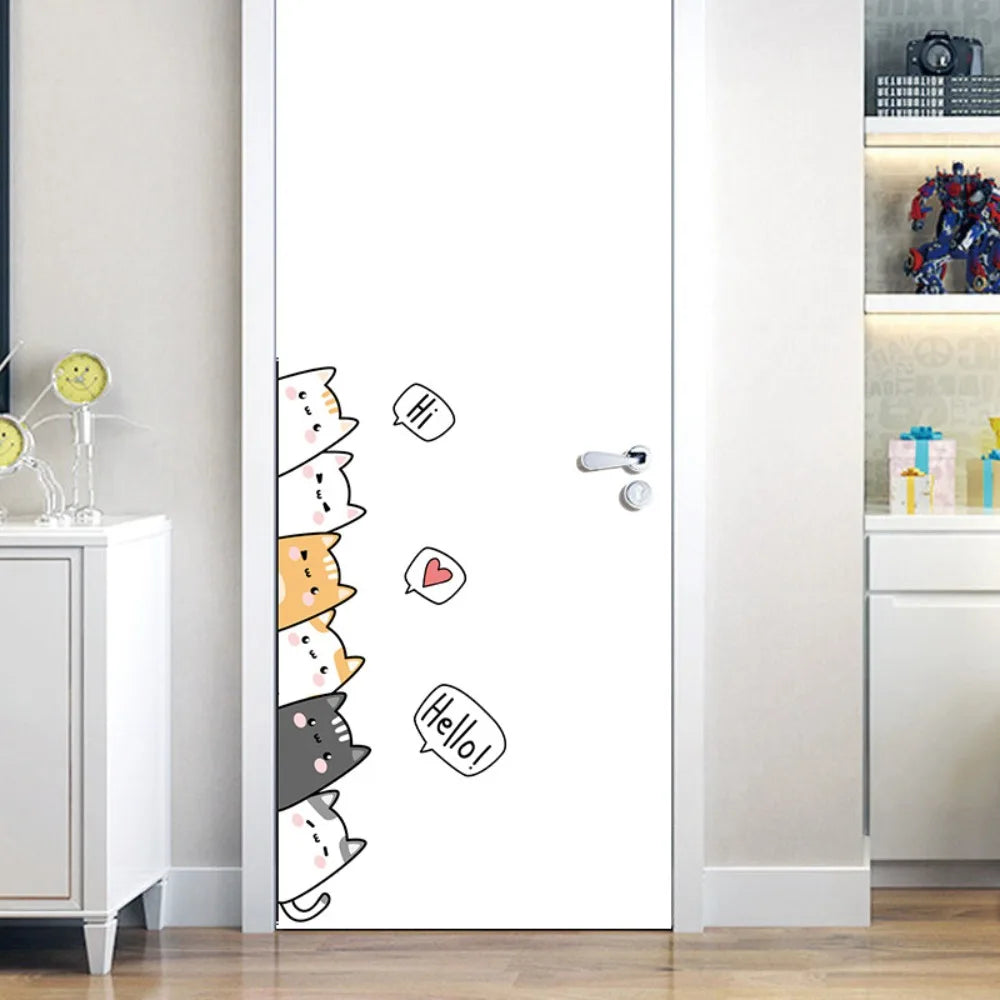 sticker mural cartoon chats mignons bulles dialogue blanc gris orange