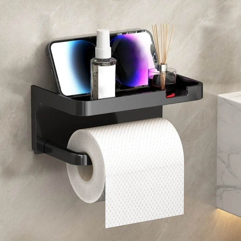 porte papier toilette moderne noir porte serviettes adhésif étagère rangement cuisine salle bain