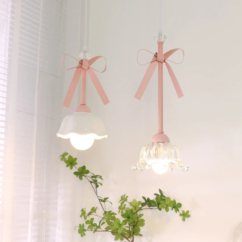 lampe suspendue céramique rose décoration florale lumière led romantique chambre vintage