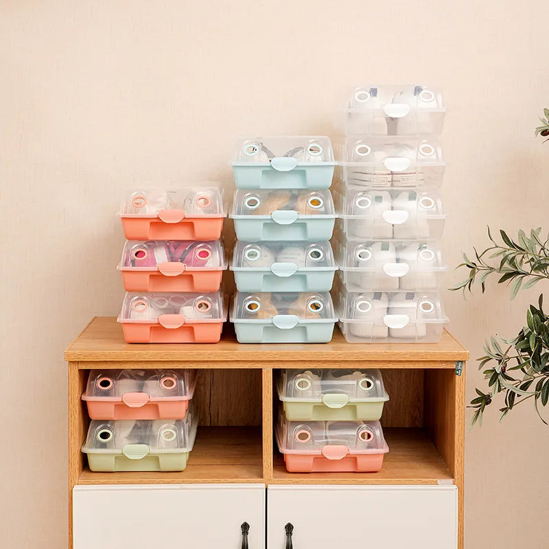 boîtes rangement chaussures transparentes pliables poignées empilables anti poussière capacité 12 litres charge 100kg