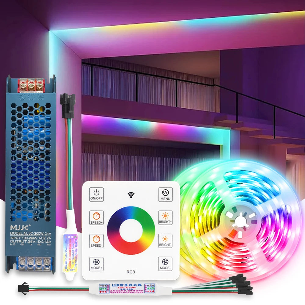 ruban led cob rgbic 24v multicolore 480 diodes 50000h moderne adhésif télécommande