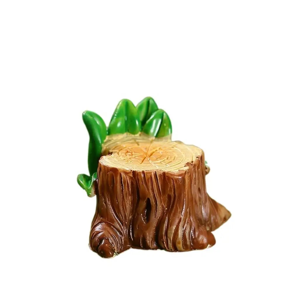 ornements résine tronc arbre miniature décoration paysagère cadeau artisanal pastoral champignons feuilles texture boisée