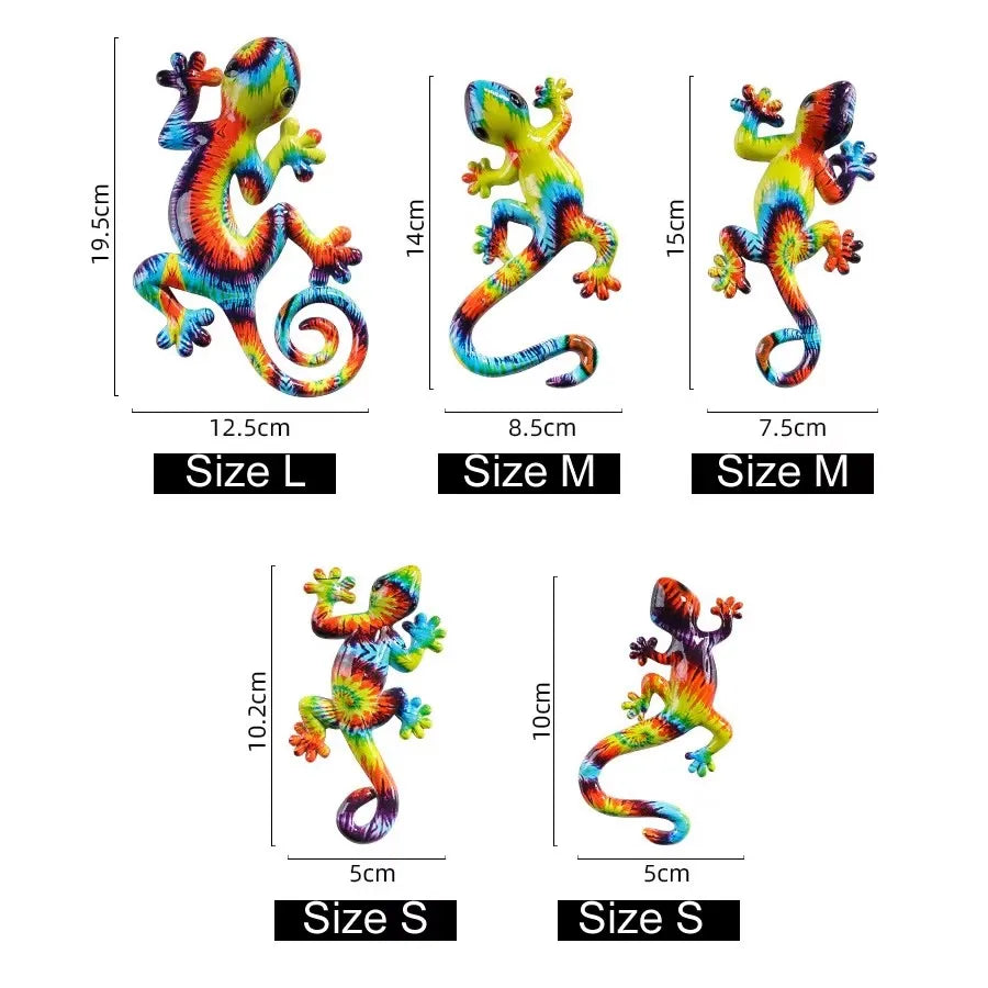 Sculpture résine lézard multicolore motifs abstraits art contemporain décoration murale crochets inclusion