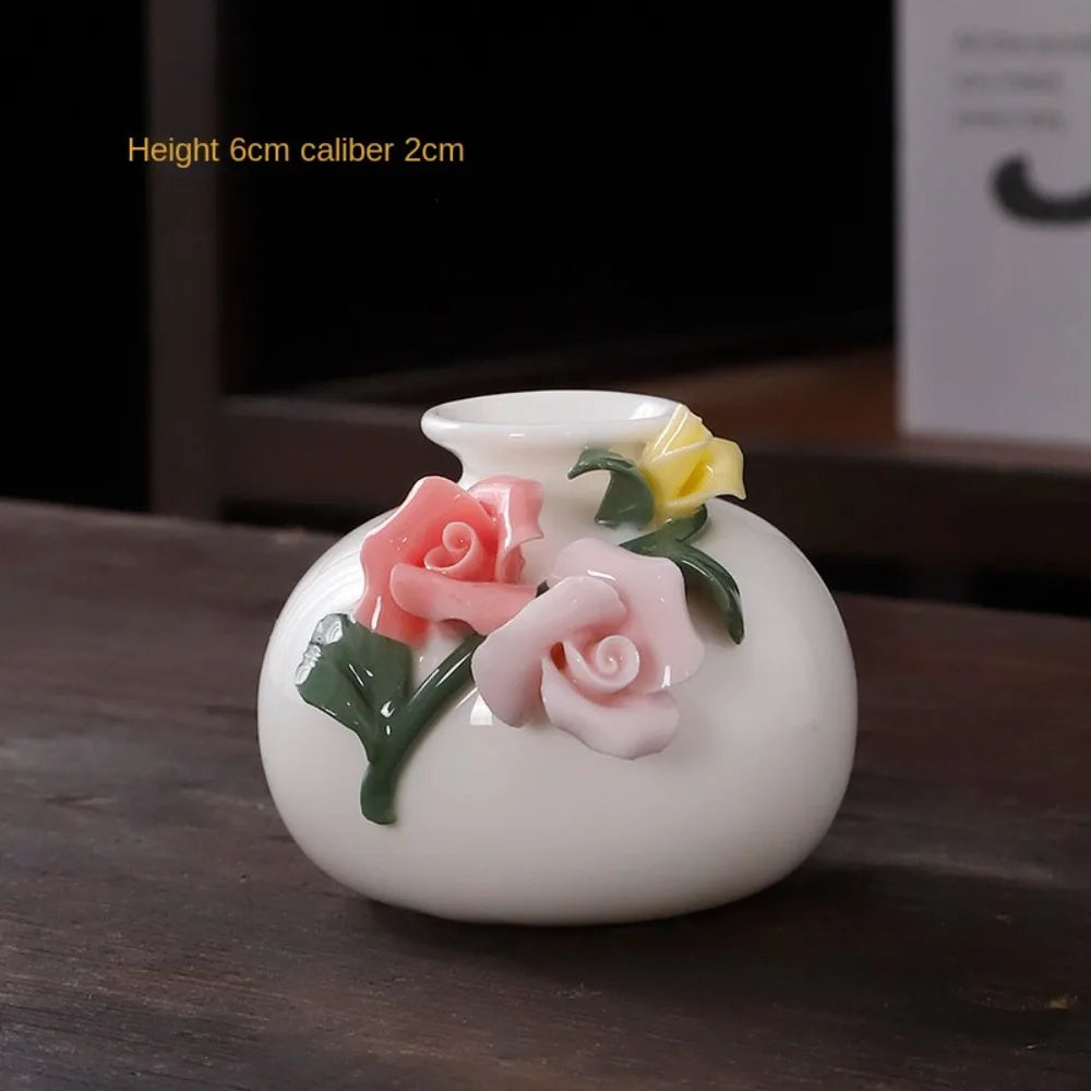vases céramique blanc fleurs relief classique intérieur décoration maison vintage faux fleurs miniature