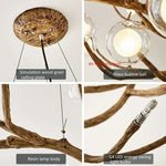 Suspension lumineuse moderne dorée branches naturelles translucides ampoules led g4