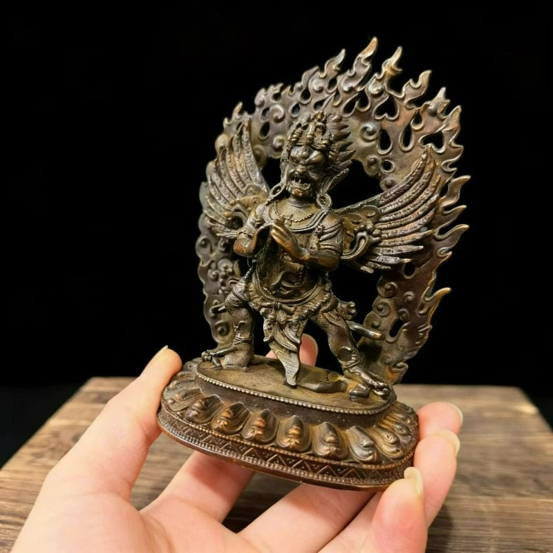 statue tibétaine bronze bouddhiste décoration maison 10cm hauteurs motifs floraux detalles artisanat