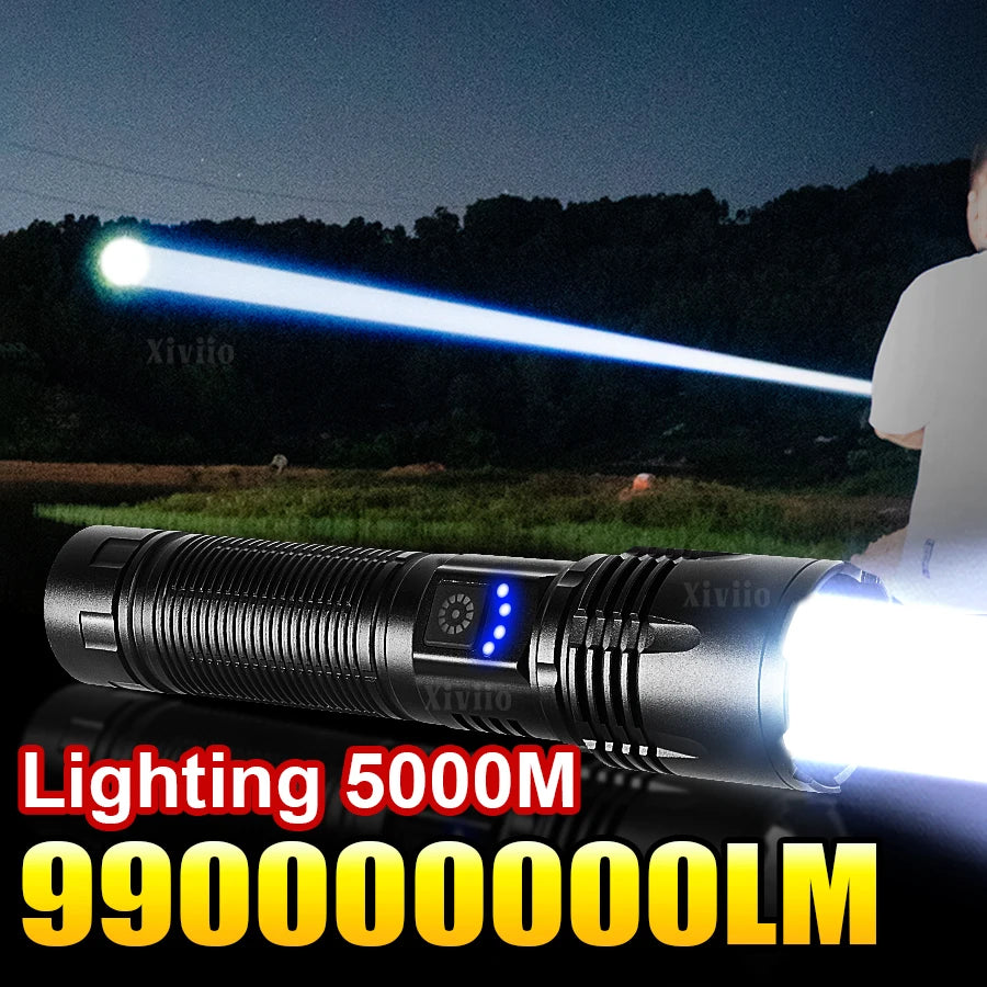 lampe torche led rechargeable 18650 batterie mode stroboscope éclairage bleu tactique robuste