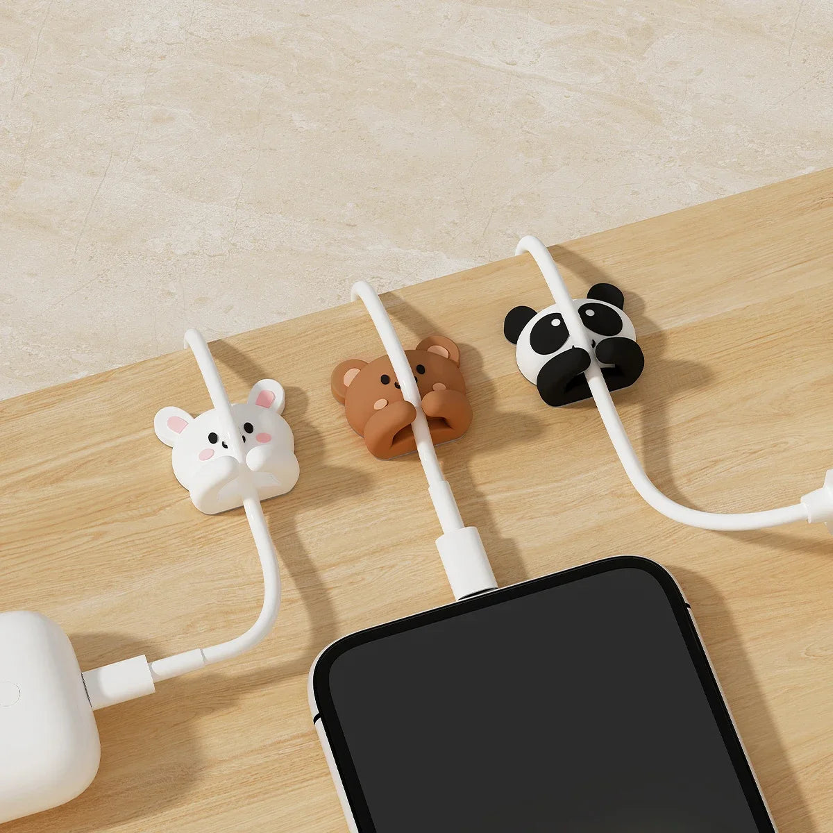 organiseur câbles animaux kawaii adhésif smartphones câbles usb décoration mignon clips winder