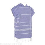 Poncho rayé bleu clair rose pâle gris poncho plage coton polyester poche franges