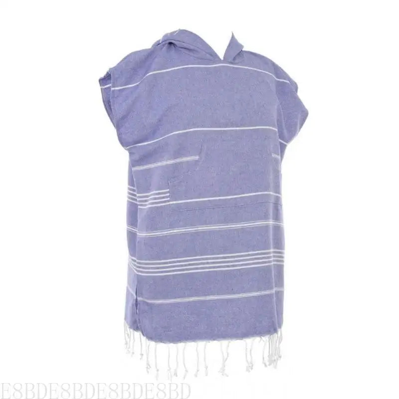 Poncho rayé bleu clair rose pâle gris poncho plage coton polyester poche franges