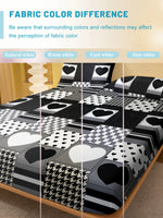 drap housse géométrique moderne noir blanc cœur patchwork polyester lit chambre