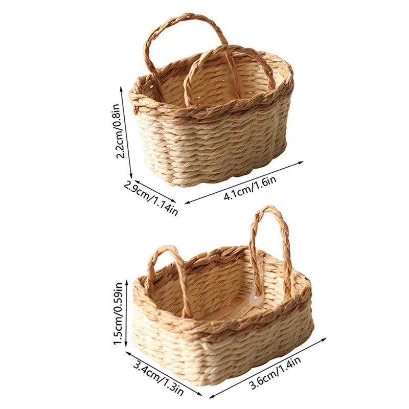 paniers tissés bambou rustique poignées tissu nature animaux collection miniature decoration