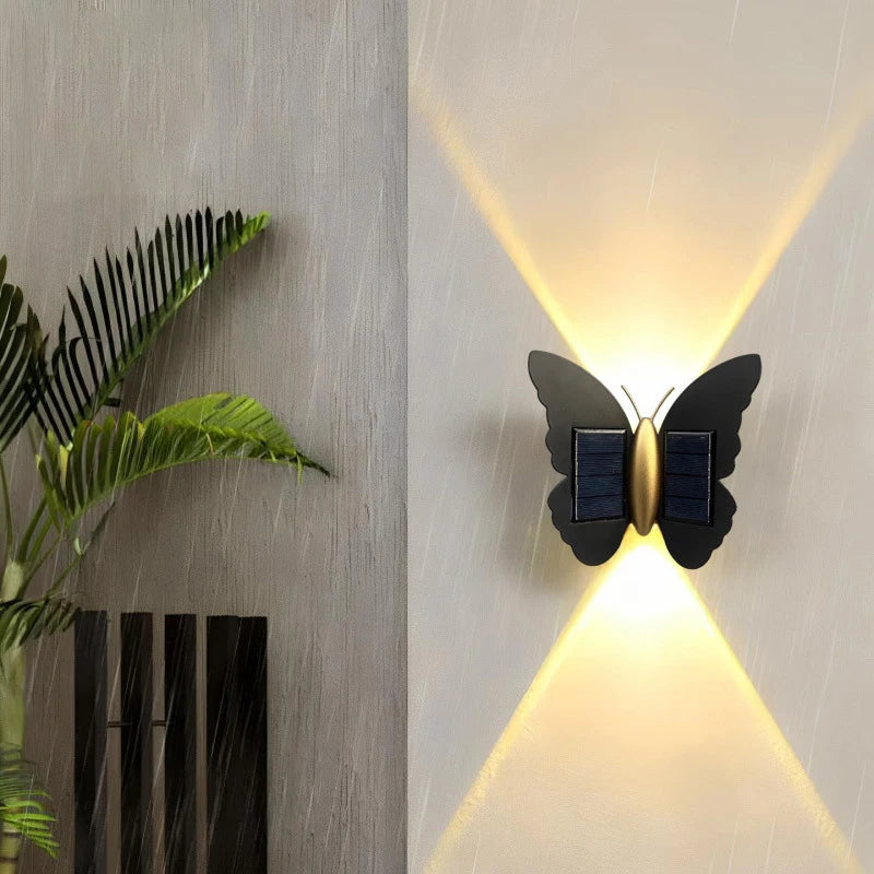 applique murale papillon led solaire moderne noire dorée extérieure adhésive on off