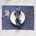 serviettes table lin beige bleu marine points décoratifs bordure brodée classique rustiqueDecorationMaisonResto