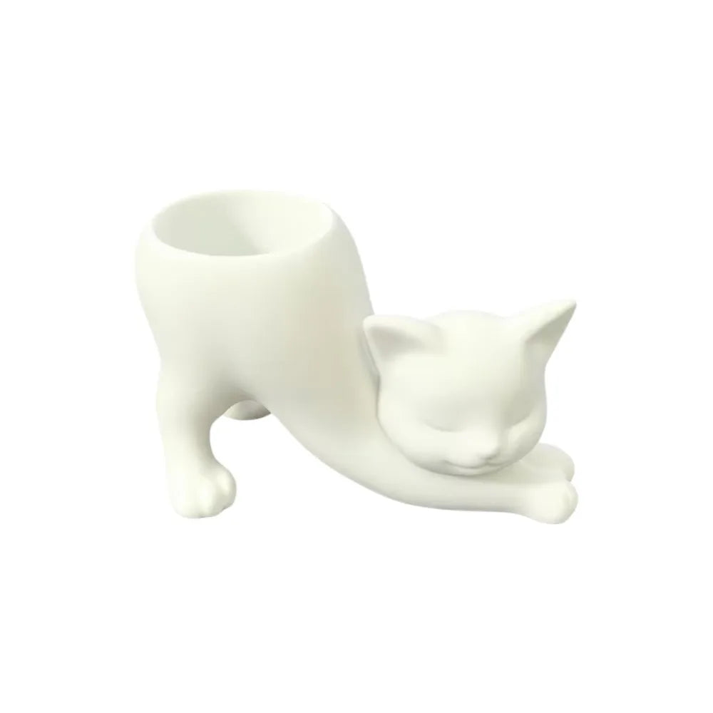 pot fleurs forme chat blanc animalier minimaliste bac pepiniere mat surface lisse mate opacite