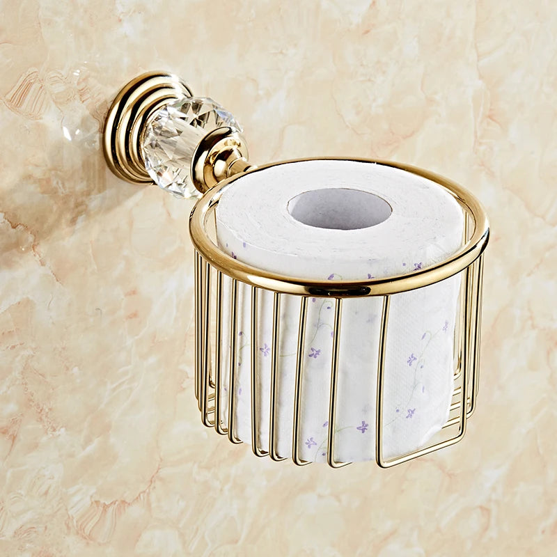accessoires salle bain or cristaux porte serviettes savon gobelets élégants vis fixés