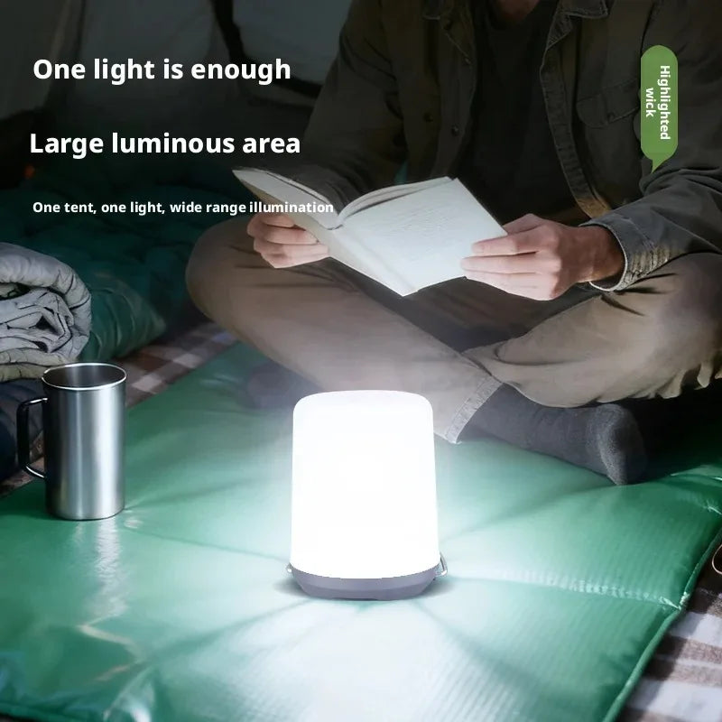 lampe camping portable led blanc noir moderne anneau métallique fixe ambiance extérieur