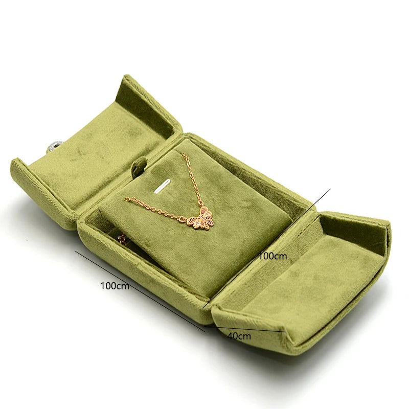 boîtes bijoux velours vert olive classique boutons pression boucles d'oreilles clover bague or collier