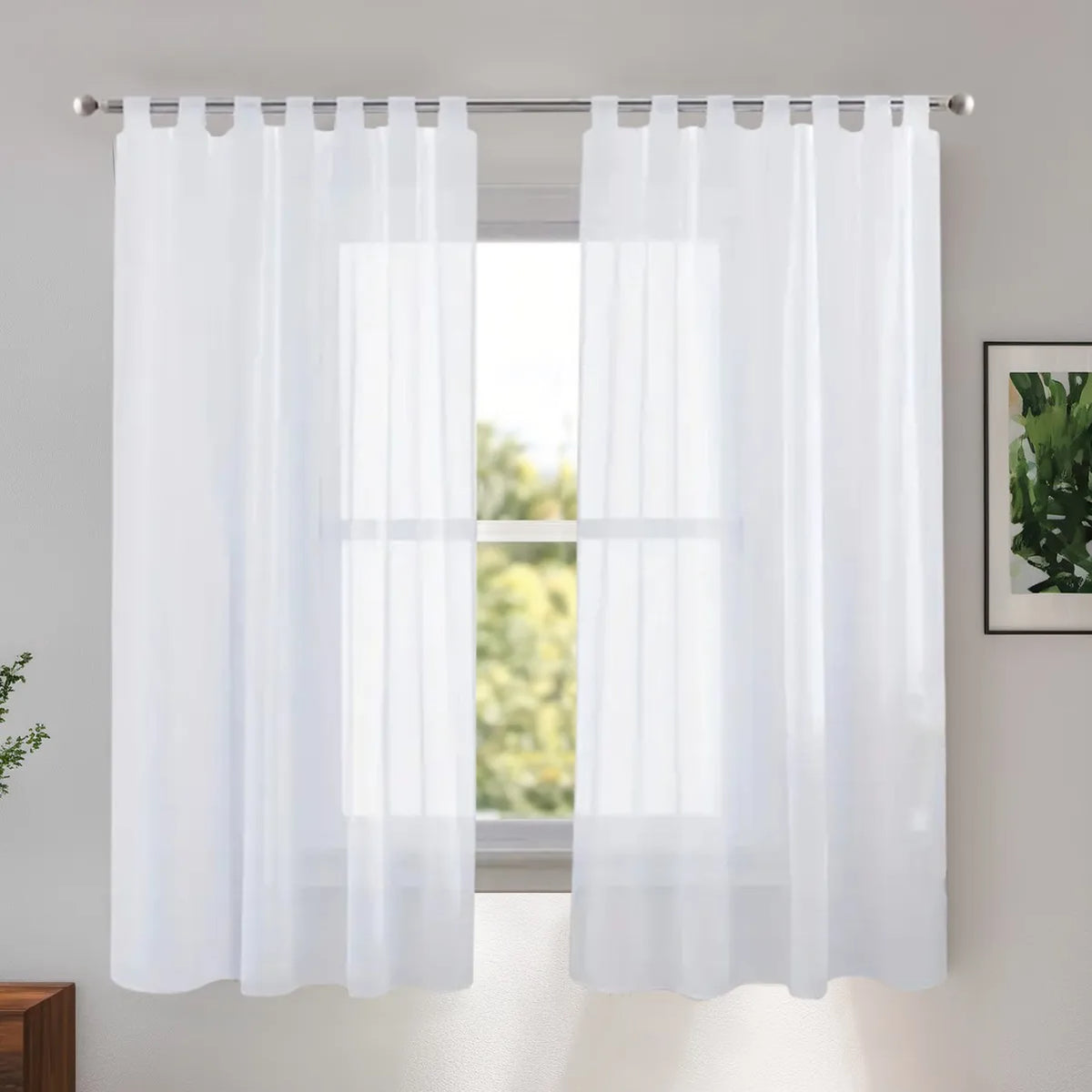 rideau gris moderne polyester transparent 132x241cm 2pièces chambre salon decoration