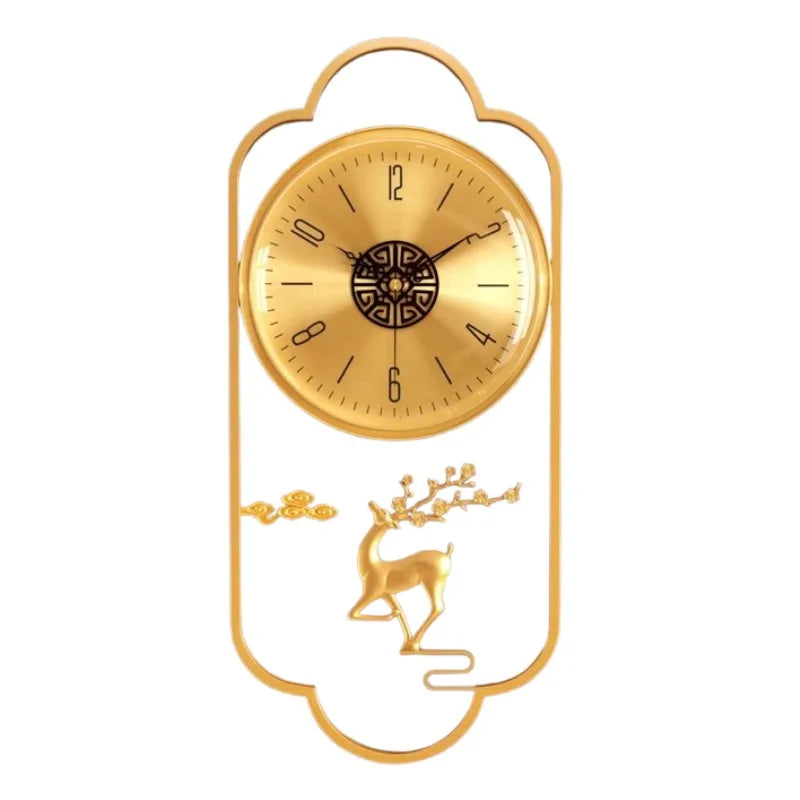 horloge murale moderne ornementée cerf fleurs prunier cadran transparent asiatique décoration