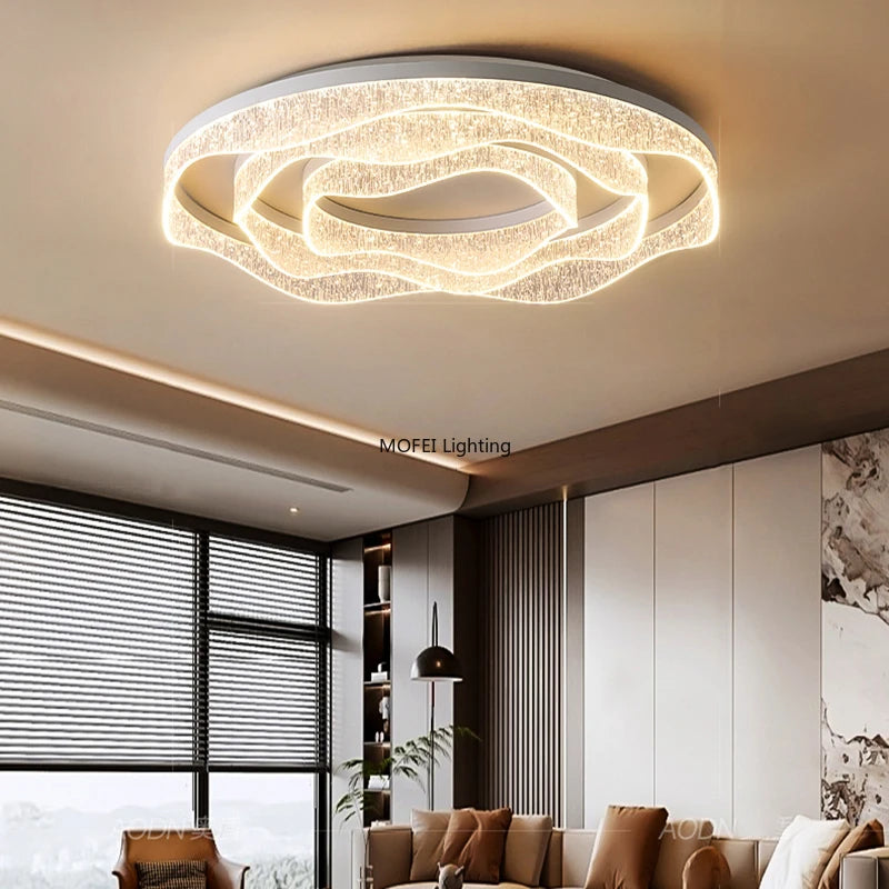 plafonnier led moderne blanc noir texture cristaux éclairage intérieur salon chambre coucher